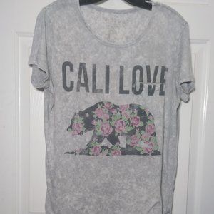 Gray Cali Love State Bear W/ Roses Round Neck Short Sleeve Thin T-Shirt Size XL